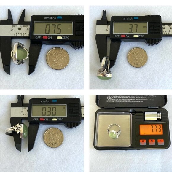 Sterling Silver 925 Oval Bezel Set Green Chalcedony Quartz Leaf Ring Sz 8.5 - Picture 10 of 16